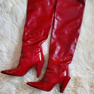 Zara Patent Leather Over the Knee Cherry Red Boots Size 9